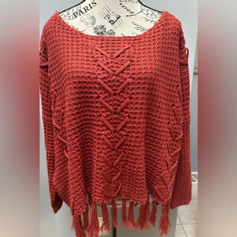 Love and Vine Burnt Orange Boho Tassel Sweater👌